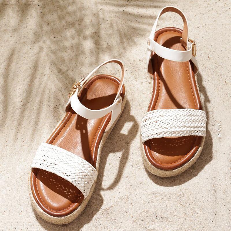 Women Flat Heel Buckle Espadrille Sandals Open Toe Casual Shoes