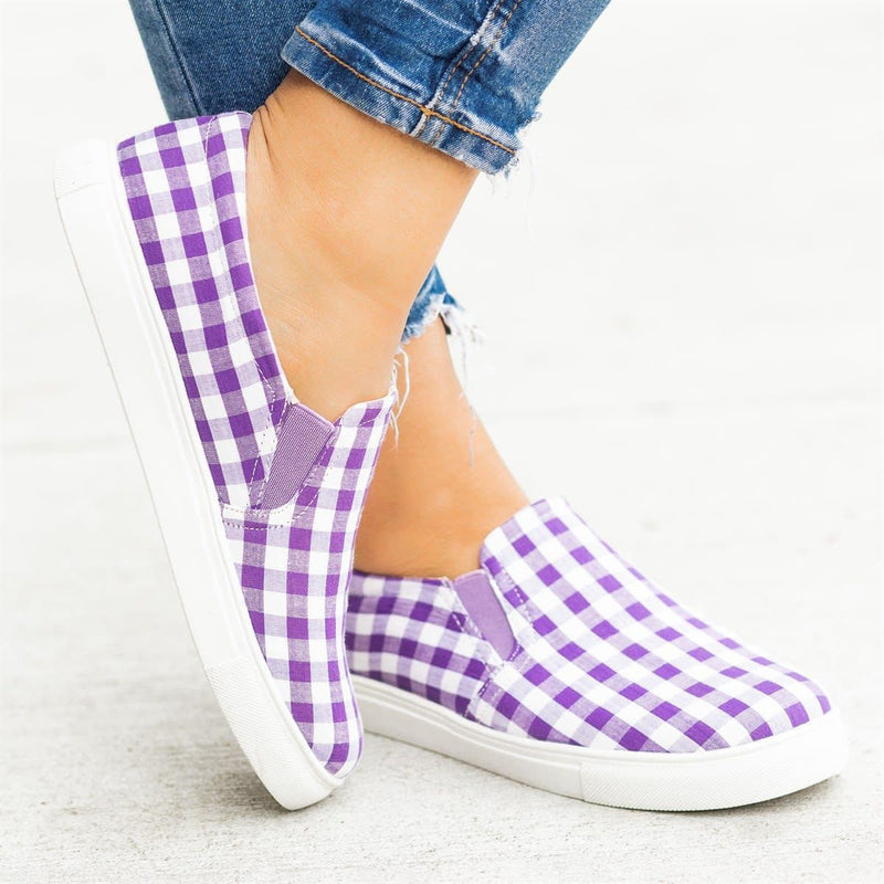 Women Plaid Slip-On Flat Sneakers