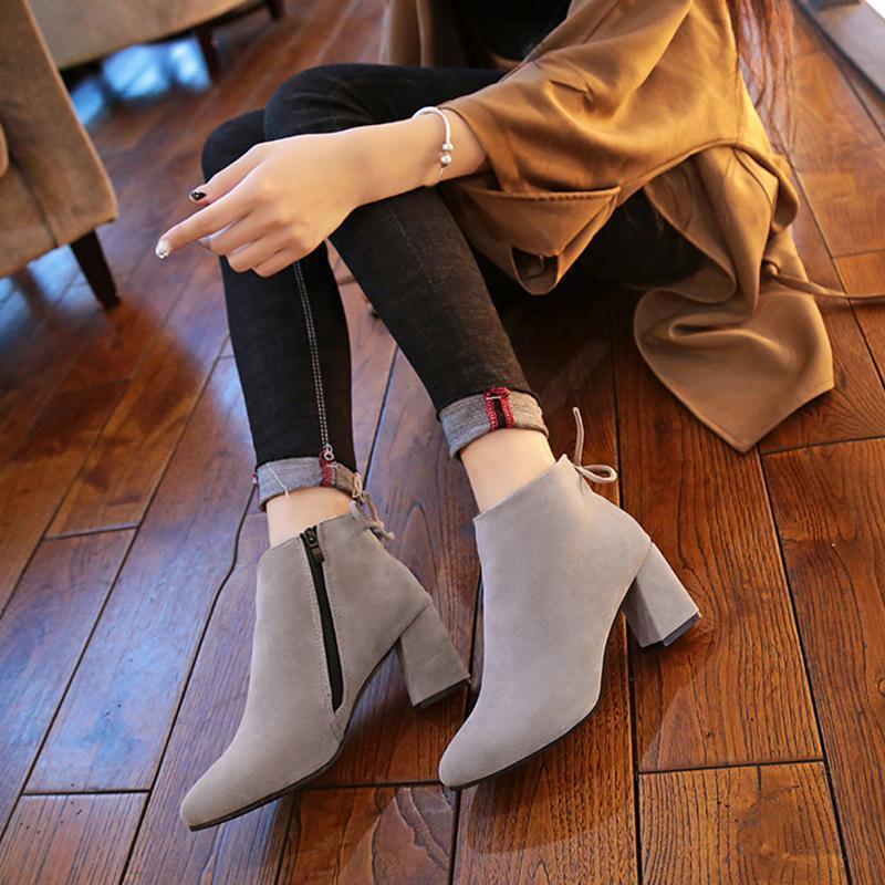 Women Fashion Nubuck Leather Ankle Height Pointed Toe Boots Pumps