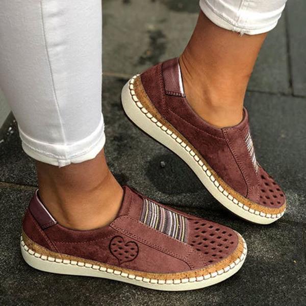 Women Flat Heel Shoes Slip On Artificial Leather Sneakers