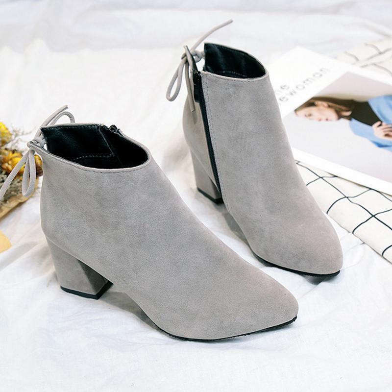 Women Fashion Nubuck Leather Ankle Height Pointed Toe Boots Pumps